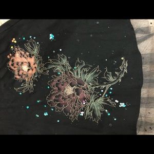 Black Embellished Floral Midi Skirt